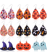 9 Pairs Halloween Faux Leather Earrings for Women Lightweight Leaf Long ... - £7.66 GBP