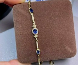 3Ct Simulated Blue Sapphire   Women&#39;s Bracelet Gold Plated 925 Silver - £128.41 GBP