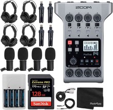 4 Person Podcasting Bundle With Zoom Podtrak P4 Portable Multitrack Podcast - $649.93