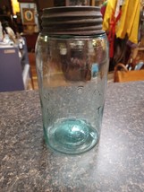 Mason&#39;s Patent Nov. 30TH 1858 Aqua Fruit Jar With Lid - $942.11 MXN