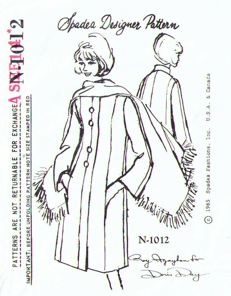 Vintage 1965 Misses DESIGNER COAT & STOLE Pattern 1012 by Spadea Size 14 UNCUT - $20.00