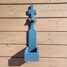 Wall Mount Wood Beer Bottle Cap Opener and Catcher Hand Made Blue 22&quot;x5.5&quot; - £8.92 GBP