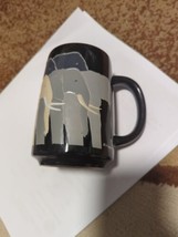 Otagiri Black Mug Cup Tuskers Elephant Art by Tom Taylor Vintage Made In Japan - £25.95 GBP