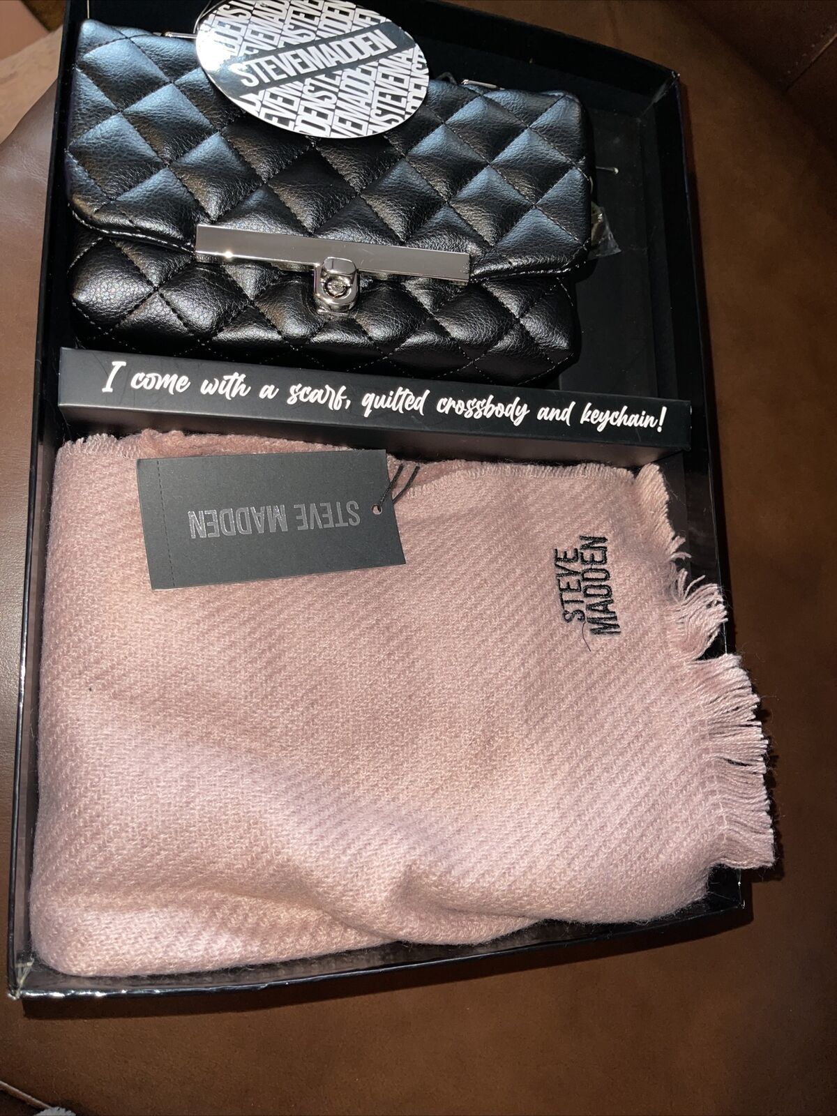 Primary image for Steve Madden Crossbody Bag satchel & Card Holder Key Chain Case Gift Set pink 