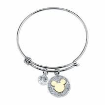 Disney&#39;s Micky Mouse Women&#39;s Solid Cable Bangle Bracelet Stainless Silve... - $35.60