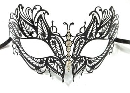 Black Crystal Butterfly Eyes Laser Cut Venetian Mask Masquerade Metal Filigree - £12.92 GBP