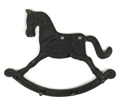 Vtg CAST IRON ROCKING HORSE Childrens COAT HANGER Wall Key Hook Antique ... - $24.74