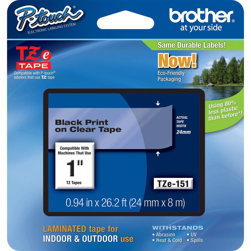 Brother TZe151 1" 24mm black on clear P-touch TZ tape PT P700 P750W 2730 2730VP