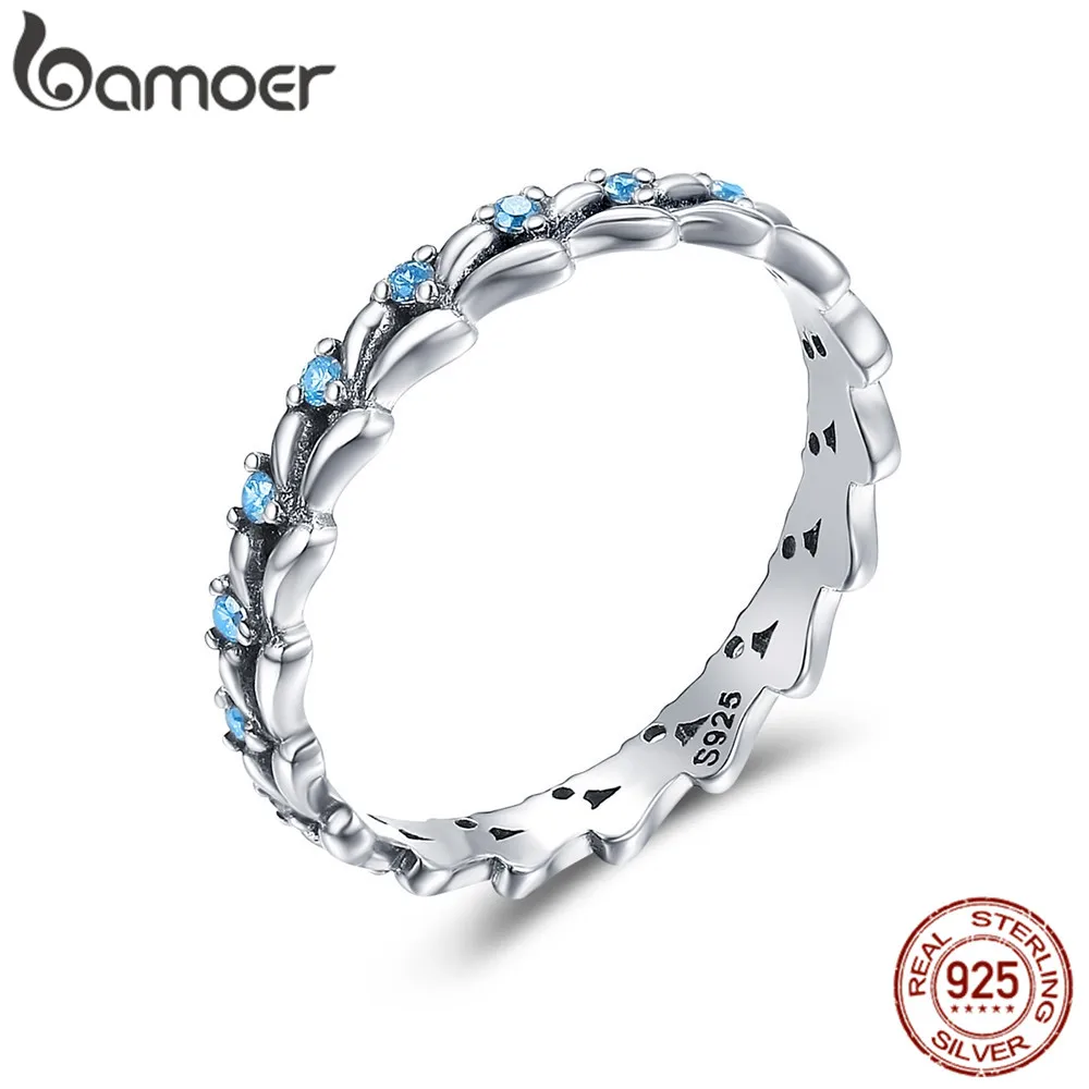 BAMOER Blue Ocean Wave Stackable Finge Rings for Women Small Size Korean Style 9 - $33.01