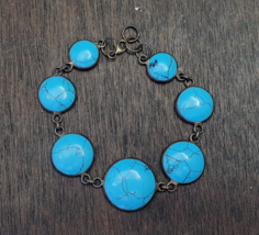 Vintage Artificial Turquoise Or Howlite Sterling Silver Bracelet - £37.91 GBP