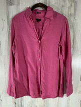 Talbots Irish Linen Blouse Size 8 Pink Button Front Long Sleeve Side Slits - $24.72