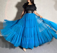 BLUE Tiered Tulle Maxi Skirt Outfit Women Custom Plus Size Fluffy Tulle Skirt image 4