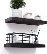 Wood Floating Shelves For Wall Set Of 2, Solid Dark Wood Floating, Dark Walnut - £23.88 GBP