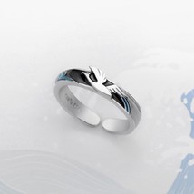 Thaya Flying Bird Wave Ring s925 Silver Blue Drop Oil 3D Wave Couple Rings for W - £43.26 GBP