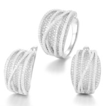 Korea Trendy 2pcs/Set Earring Ring Set Jewelry Set For Women Wedding Cubic Zirco - £43.17 GBP