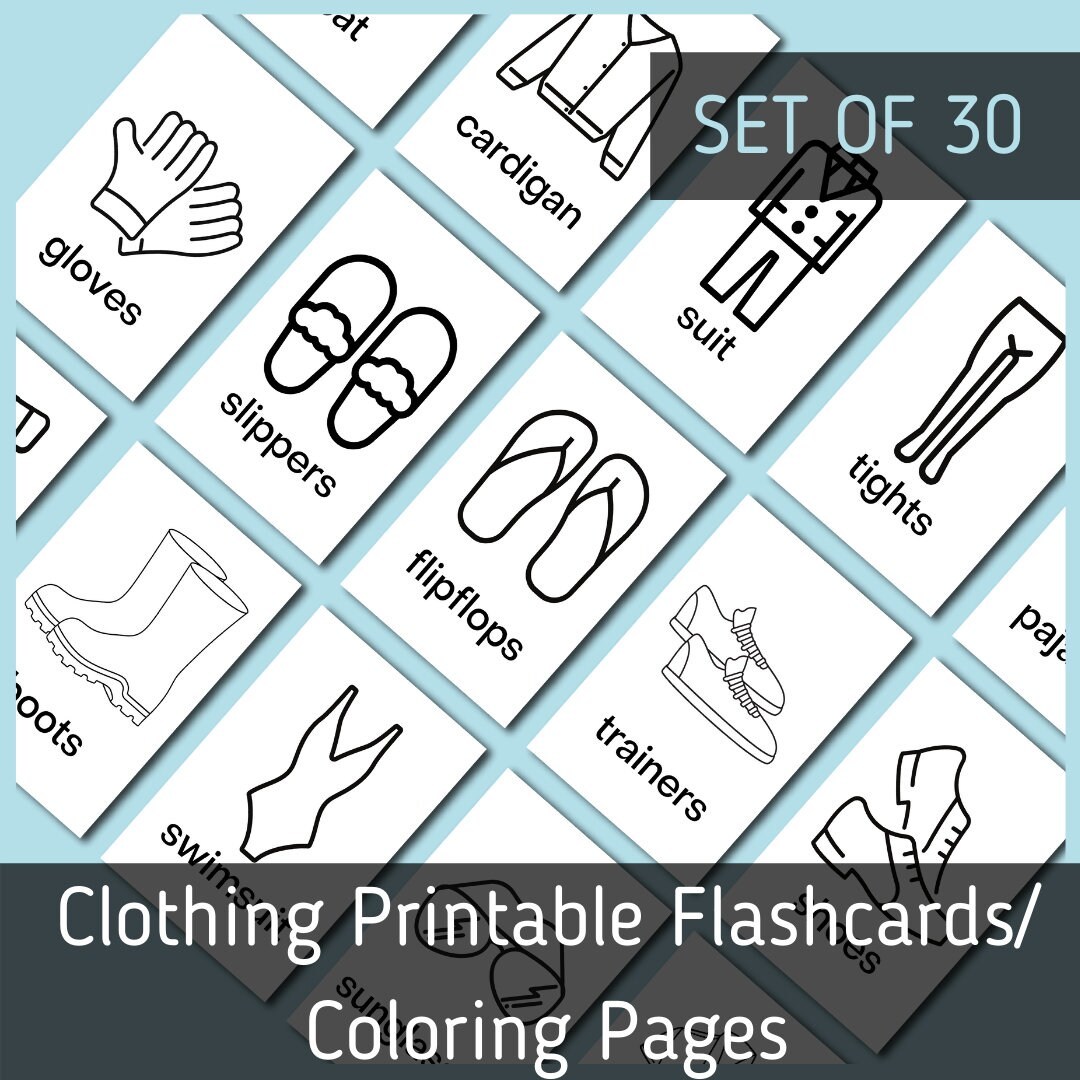 Printable clothing flashcards, printable clothing coloring pages, teache... - $0.00
