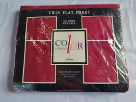 Stevens Color Classics Burgundy No Iron Percale Twin Flat Sheet 50/50 VI... - $12.86