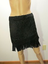 MISSGUIDED Black Asymmetrical Fringe Hem Embroidered Mini Skirt sz 10 EUC - $29.95