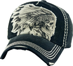 Native American Indian Chief Skull Vintage Distressed Black Cap Hat by KB Ethos - £15.17 GBP