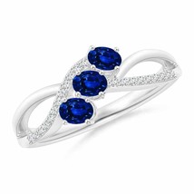 ANGARA Oval Sapphire Three Stone Bypass Ring with Diamonds for Women in 14K Gold - £857.32 GBP