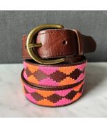 Hollister Aztec Pattern Brown Leather Belt Orange Pink - Women&#39;s Size XS/S - $26.42 CAD
