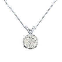 14k White Gold TDW Round-Cut Diamond Solitaire Bezel Necklace  - £2,016.77 GBP