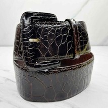 Wide Brown Croc Embossed Faux Leather Belt Size XS Womens - $16.82