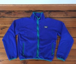Vtg 90s Vaporwave LL Bean USA Electric Blue Zip Fleece Sweatshirt Jacket... - $39.59