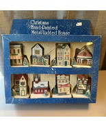 8 Vintage METAL Christmas String Light Covers Ornaments Houses Village Mini - $54.31 CAD