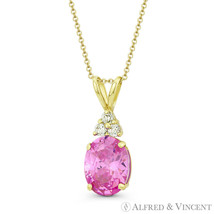Oval Simulated Tourmaline &amp; Round Cubic Zirconia Crystal 14k Yellow Gold Pendant - £62.59 GBP+