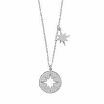 16&quot; Cut Out Starburst Disk with Created Diamonds 925 Sterling Silver Necklace  - £96.74 GBP