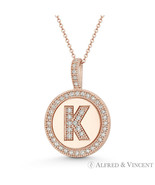 Initial Letter &quot;K&quot; &amp; Halo CZ Crystal Pave 14k Rose Gold 19x13mm Necklace... - £116.01 GBP+