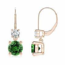 Lab-Grown Emerald Leverback Earrings with Diamond in 14K Gold (7mm, 2.33 Ct) - £1,760.85 GBP