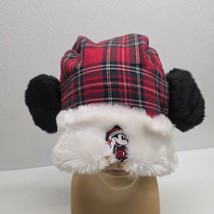 Disney World Mickey Ears Plaid Santa Hat Christmas Holiday Adult Size - €22,63 EUR
