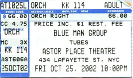 Billet De La Blue Man Group 25 Octobre 2002 New York NY - £23.66 GBP