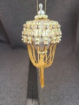 Vintage Golden Drape Bead Sequin Christmas Ornament Handmade 2 1/2&quot; Leewards - £14.56 GBP