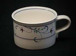 Annette by Mikasa 2-3/8&quot; Flat Cup Coffee Tea Intaglio Red Flowers Blue Scroll - £6.99 GBP