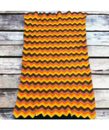 Vtg Afghan Chevron Hand Crochet Zig Zag Blanket Yellow Brown Orange 46”x42” - £17.36 GBP