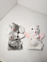 Vtg 1985 LTD Commodities Inc 9&quot; Hand Puppets Lot Of 2 Cat Elephant With Minis - £25.53 GBP