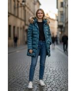 Lands&#39; End  Down Puffer Coat with Faux Fur Hood in satin Evening Teal Wo... - $1,148.98 MXN