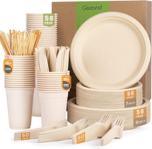 Compostable Paper Plates 350Pcs Set Eco-Friendly Heavy-Duty Disposable P... - £52.36 GBP