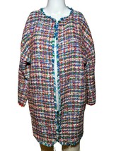 New Vilagallo Jacket Women&#39;s 44 Large Blue Multicolor Tweed Fringe Toppe... - £90.06 GBP
