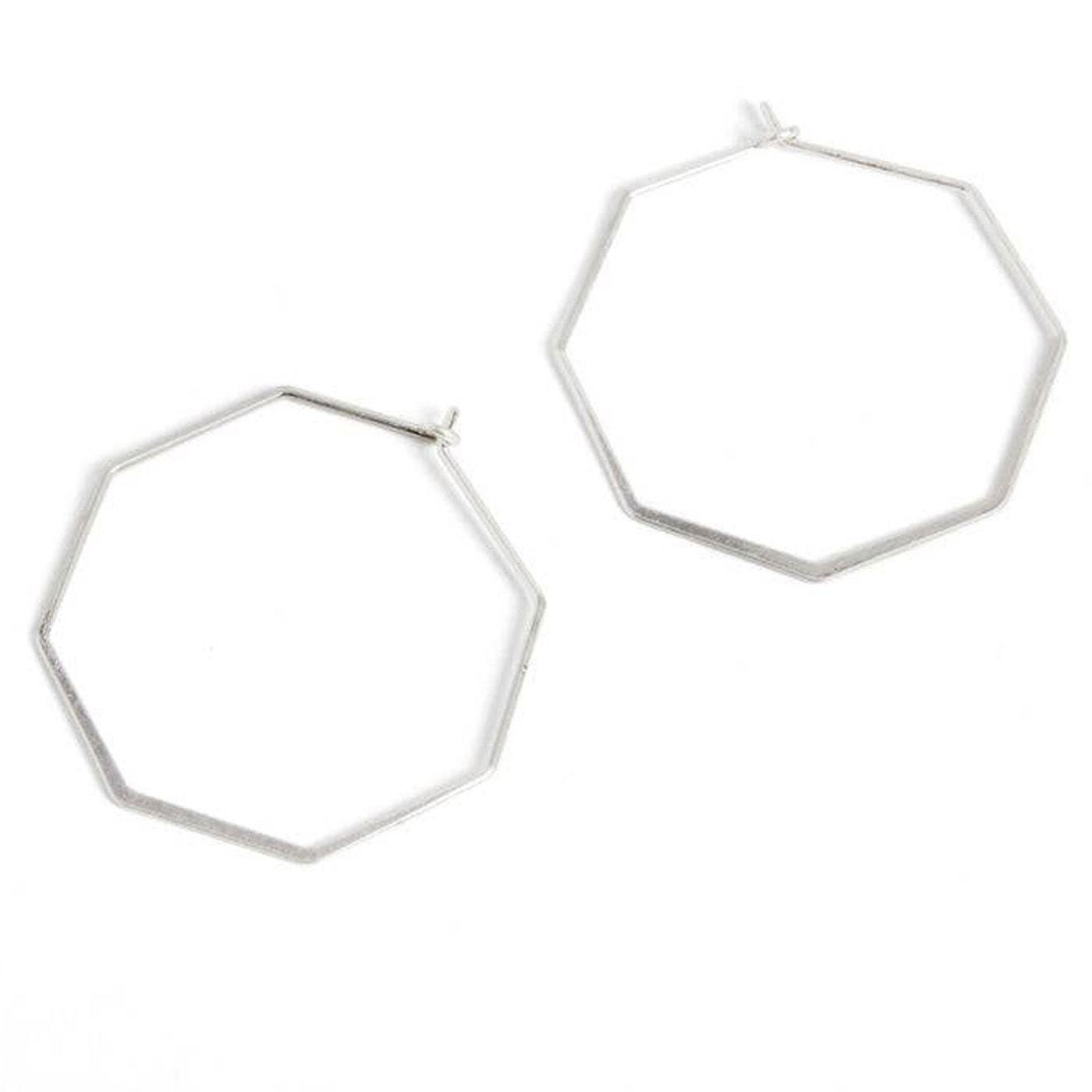 Octagon Hoop Earrings - Silver