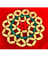 Vintage 1970&#39;s Wood Bead Trivet Hot Pad 6.5&quot; Diameter Tan Green Red - $12.18 CAD