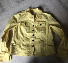 CHARTER CLUB Jean Jacket Small Petite Denim Long Sleeve Yellow - $26.79