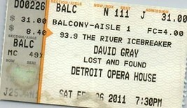 David Gray Ticket Stub February 26 2011 Detroit Michigan - £11.64 GBP