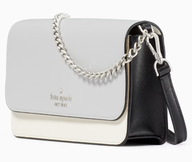 Kate Spade Madison Flap Crossbody Bag Gray White Black Leather KC517 NWT $299 FS