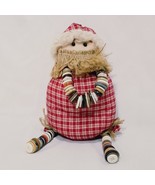 Santa Claus Shelf Sitter Button Arms Legs Figurine Christmas 7&quot; Plaid Fa... - £22.80 GBP