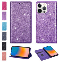 Glitter Leather Magnetic Flip Wallet Case For  iPhone 14 Pro 14 max plus - £40.88 GBP