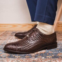 John Classic Oxford Woven Calfskin Genuine Caiman Crocodile Brown image 9